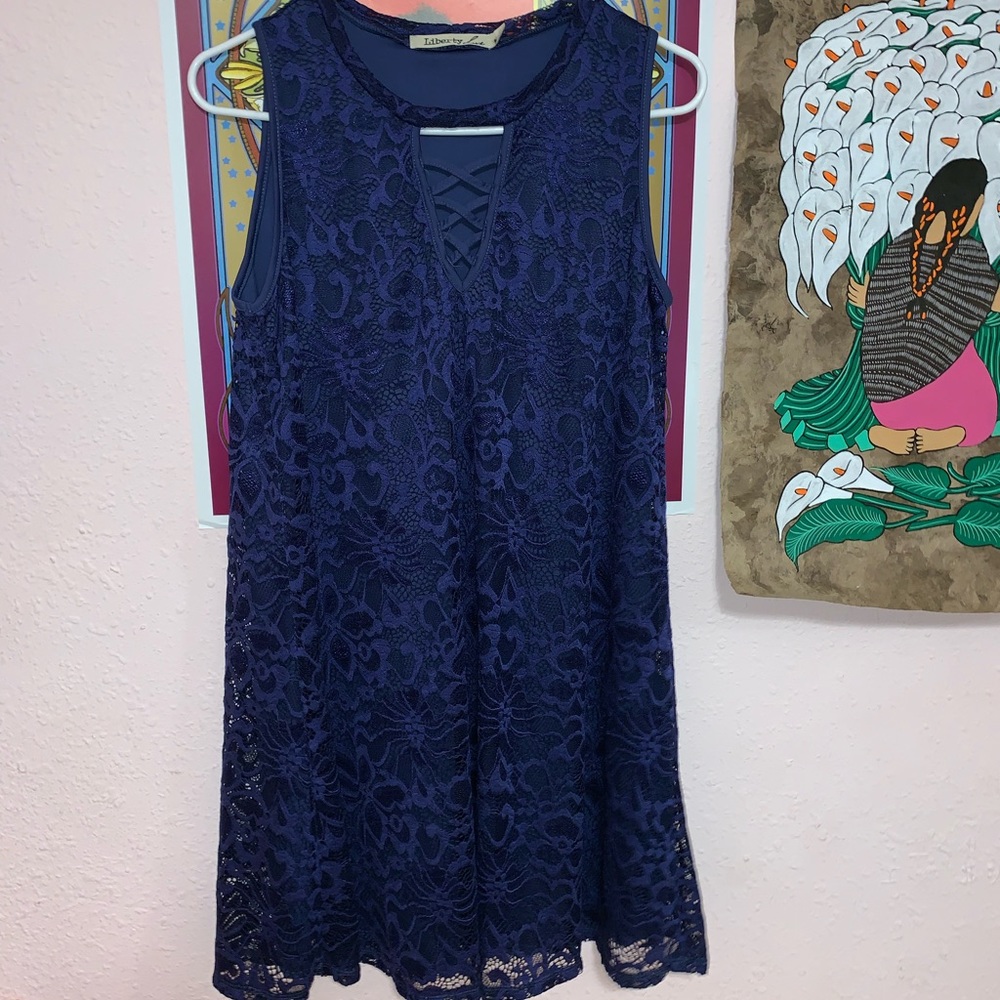 Casual navy blue lace dress